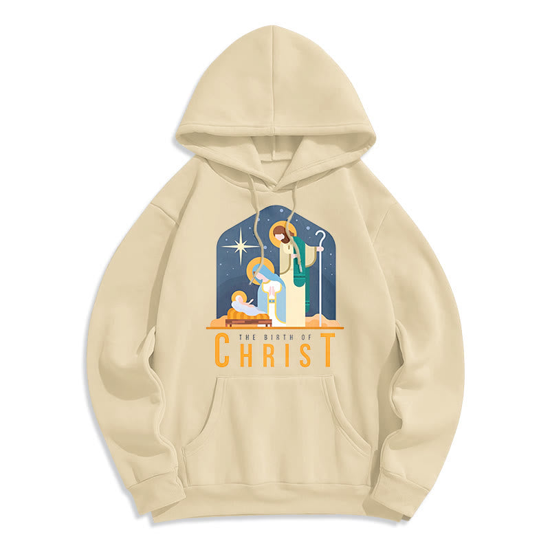 Christianartworkshop Felpa con cappuccio in poliestere foderata in pile con scena della Natività di Cristo in stile colorato - Beige - 2XL - image 0
