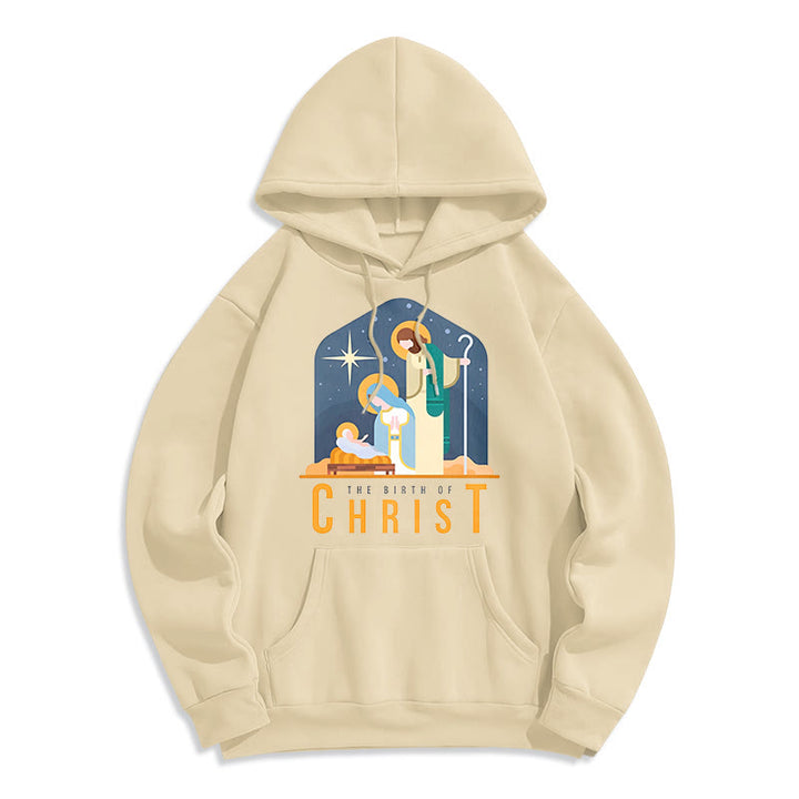 Christianartworkshop Felpa con cappuccio in poliestere foderata in pile con scena della Natività di Cristo in stile colorato - Beige - 2XL - image 0