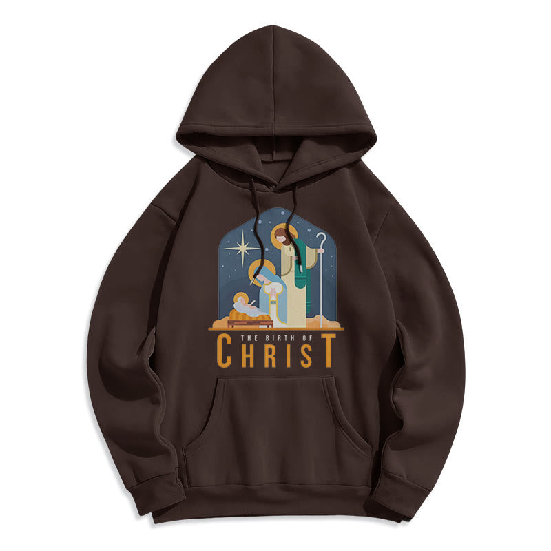 Christianartworkshop Felpa con cappuccio in poliestere foderata in pile con scena della Natività di Cristo in stile colorato - Marrone - 2XL - image 15