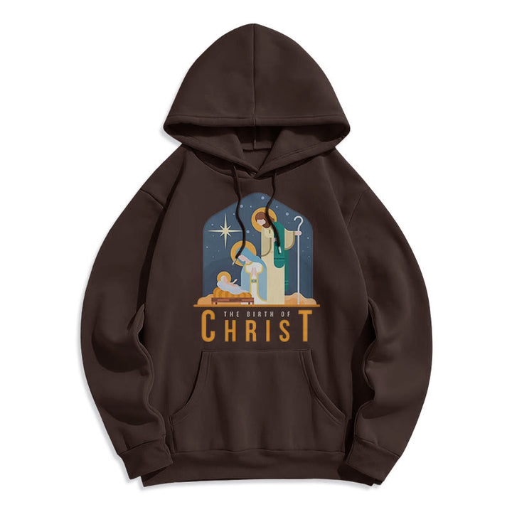 Christianartworkshop Felpa con cappuccio in poliestere foderata in pile con scena della Natività di Cristo in stile colorato - Marrone - 2XL - image 15