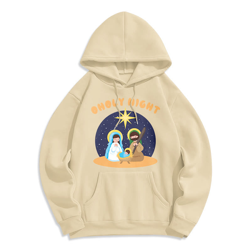 Christianartworkshop Felpa con cappuccio in poliestere foderata in pile con scena della Natività della Notte Santa in stile colorato - Beige - 2XL - image 0