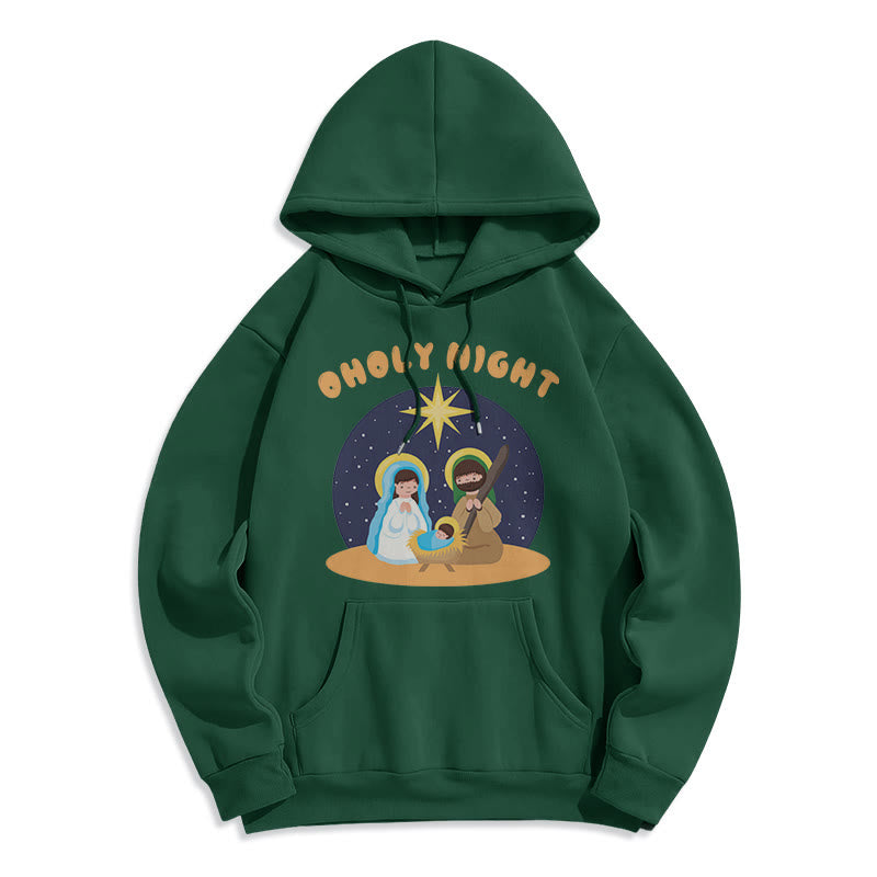 Christianartworkshop Felpa con cappuccio in poliestere foderata in pile con scena della Natività della Notte Santa in stile colorato - Verde - 2XL - image 20