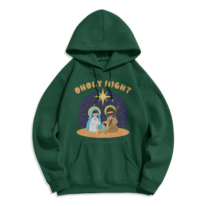 Christianartworkshop Felpa con cappuccio in poliestere foderata in pile con scena della Natività della Notte Santa in stile colorato - Verde - 2XL - image 20