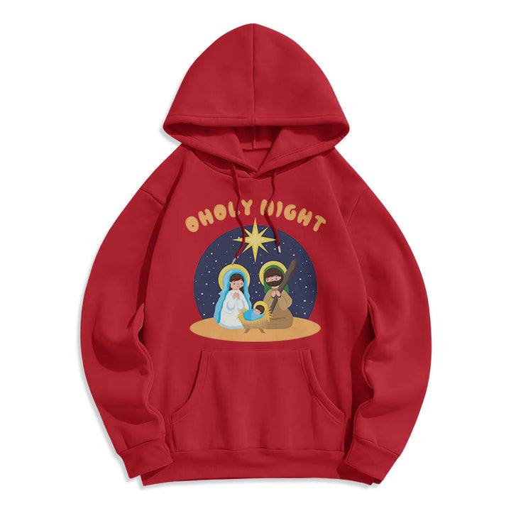 Christianartworkshop Felpa con cappuccio in poliestere foderata in pile con scena della Natività della Notte Santa in stile colorato - Rosso - 2XL - image 35