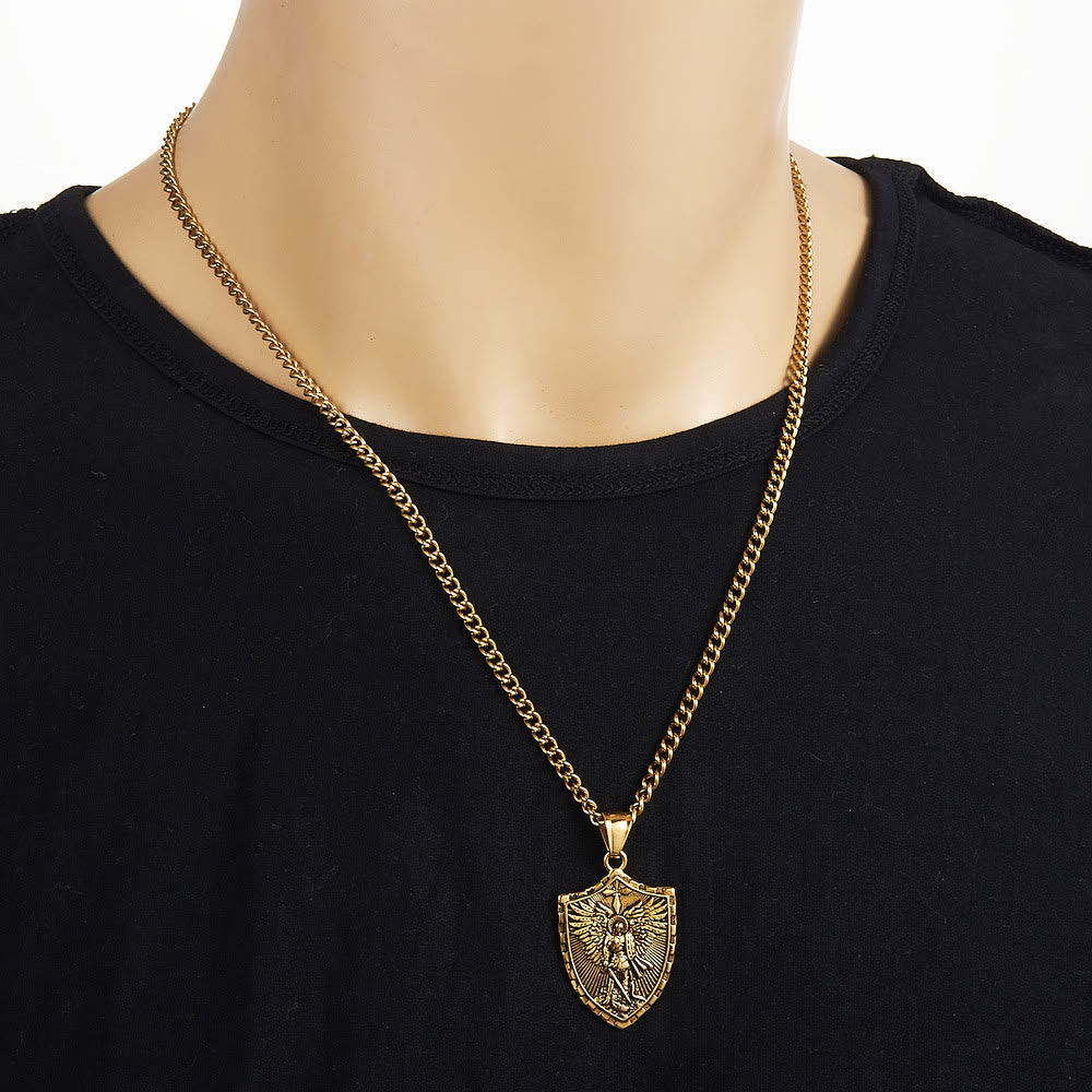 Christianartworkshop Collana con ciondolo a forma di scudo dell'Arcangelo Michele in stile moderno - image 4
