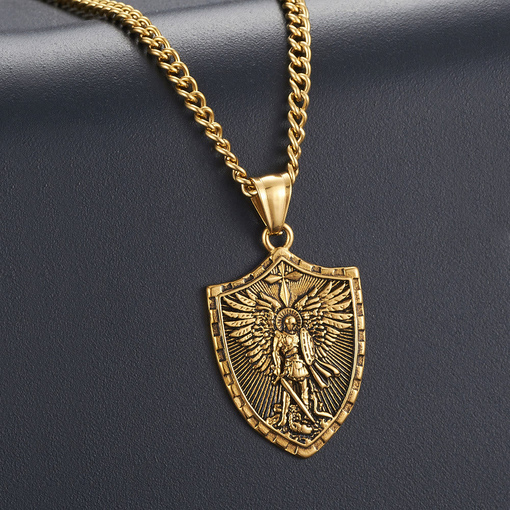 Christianartworkshop Collana con ciondolo a forma di scudo dell'Arcangelo Michele in stile moderno - Oro - image 2