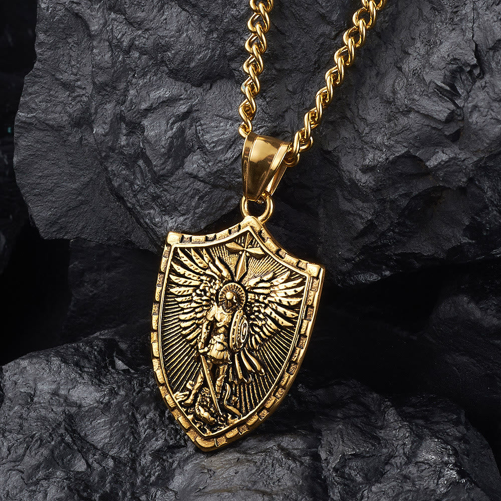 Christianartworkshop Collana con ciondolo a forma di scudo dell'Arcangelo Michele in stile moderno - image 1