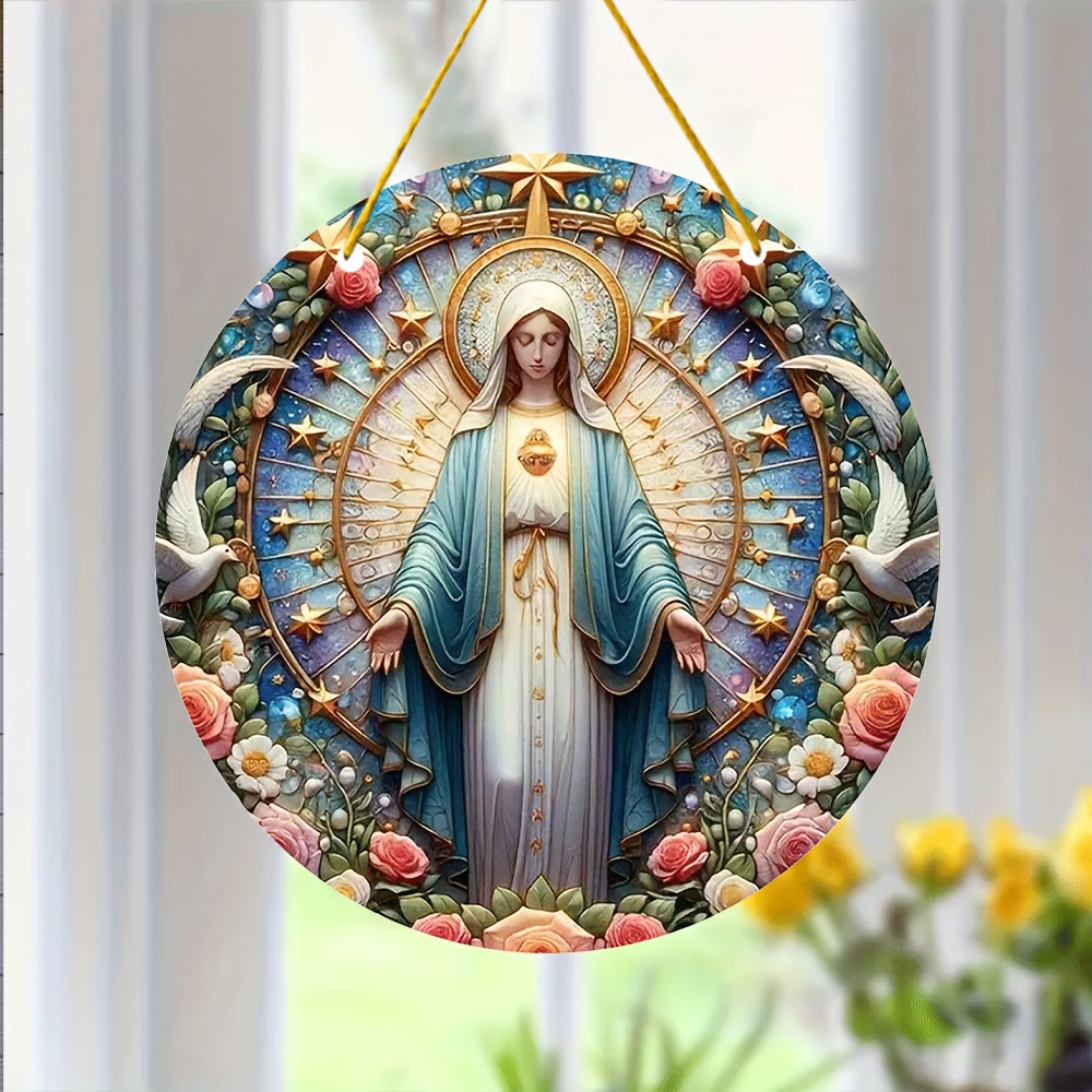 Christianartworkshop Medaglia Miracolosa in Stile Colorato Ghirlanda Floreale Ornamenti Natalizi da Appendere - image 1