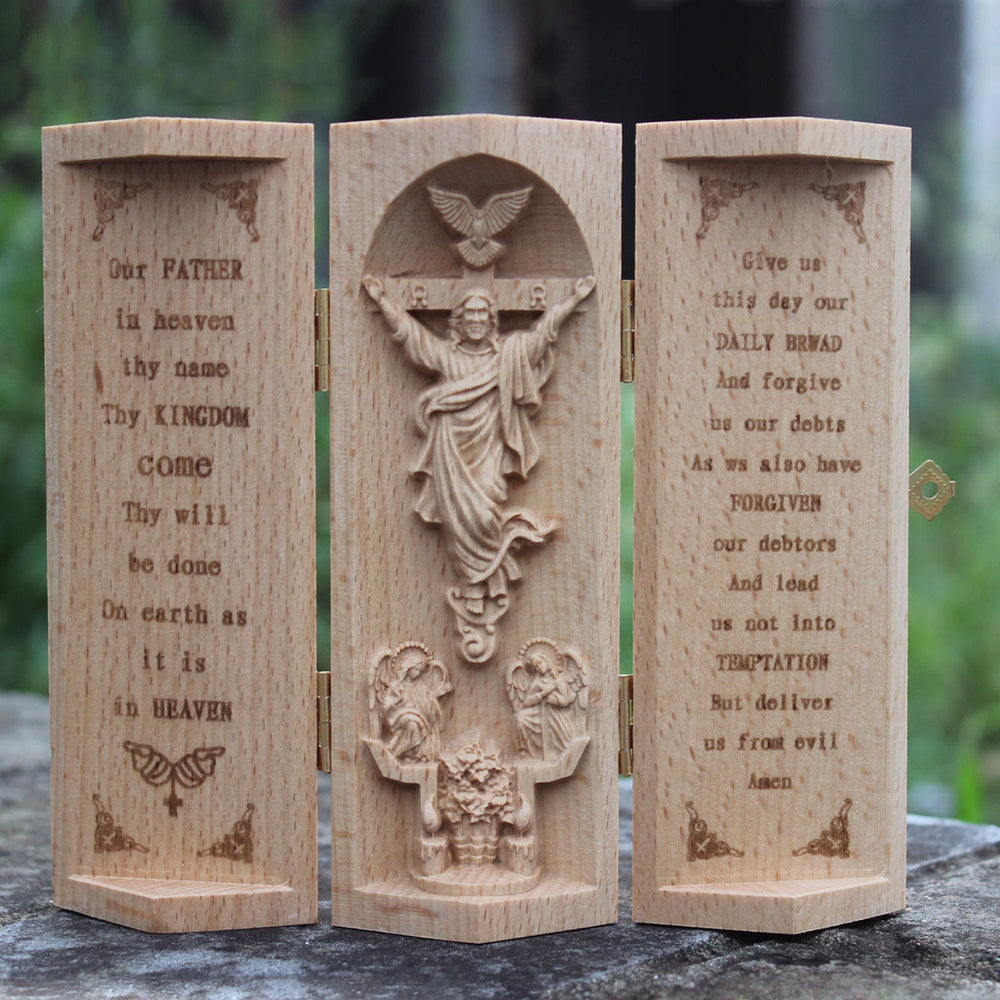 Christianartworkshop Cilindro in legno apribile in stile classico, decorazione da tavolo con figura di Gesù - image 1