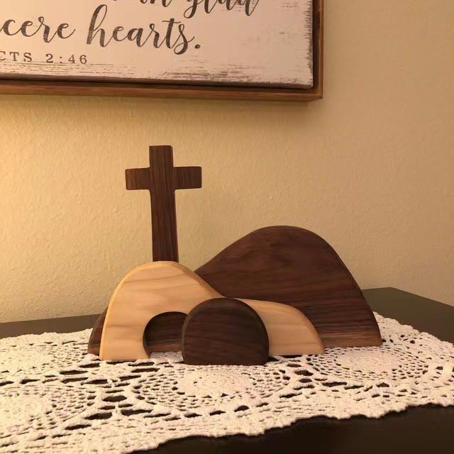 Christianartworkshop Stile classico La tomba vuota Scena della resurrezione Decorazioni da tavolo Ornamento - Marrone scuro + Beige - image 0