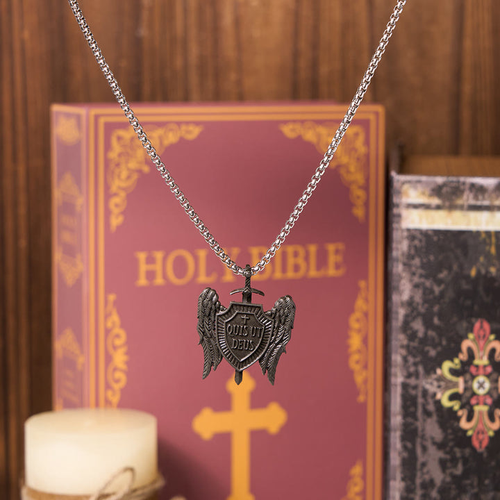 Collana Scudo della Fede della Collezione Angelo Custode Quis Ut Deus di Christianartworkshop - Catena di perle quadrate - image 2