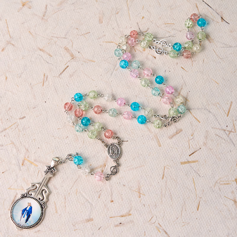 Christianartworkshop Rosario in lega di vetro multicolore rotondo da 8 mm con catena della Madonna di Fatima e Assunzione della Madonna - Multicolore - image 1