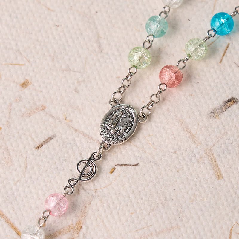 Christianartworkshop Rosario in lega di vetro multicolore rotondo da 8 mm con catena della Madonna di Fatima e Assunzione della Madonna - image 4