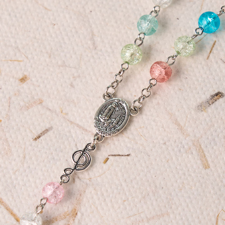 Christianartworkshop Rosario in lega di vetro multicolore rotondo da 8 mm con catena della Madonna di Fatima e Assunzione della Madonna - image 4