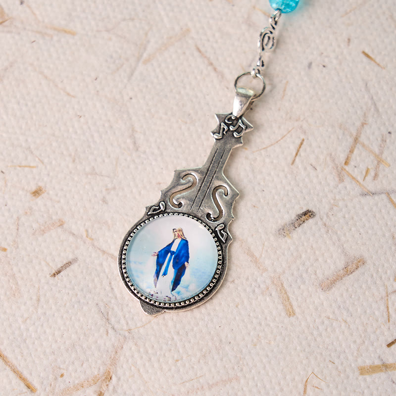 Christianartworkshop Rosario in lega di vetro multicolore rotondo da 8 mm con catena della Madonna di Fatima e Assunzione della Madonna - image 3