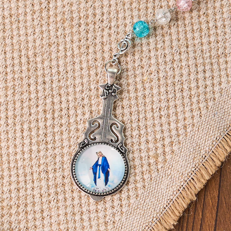 Christianartworkshop Rosario in lega di vetro multicolore rotondo da 8 mm con catena della Madonna di Fatima e Assunzione della Madonna - image 6