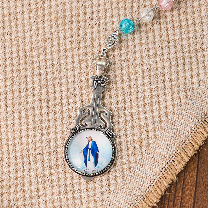 Christianartworkshop Rosario in lega di vetro multicolore rotondo da 8 mm con catena della Madonna di Fatima e Assunzione della Madonna - image 6