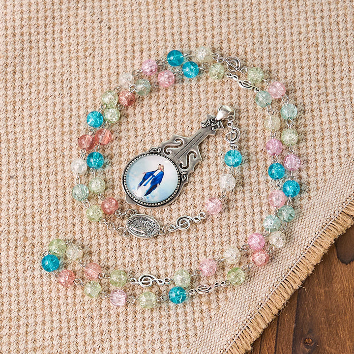 Christianartworkshop Rosario in lega di vetro multicolore rotondo da 8 mm con catena della Madonna di Fatima e Assunzione della Madonna - image 2