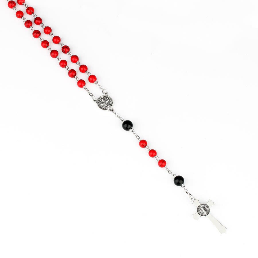 Christianartworkshop Medaglia di San Benedetto e Crocifisso con Rosario in lega di turchese rosso rotondo da 6 mm - image 3