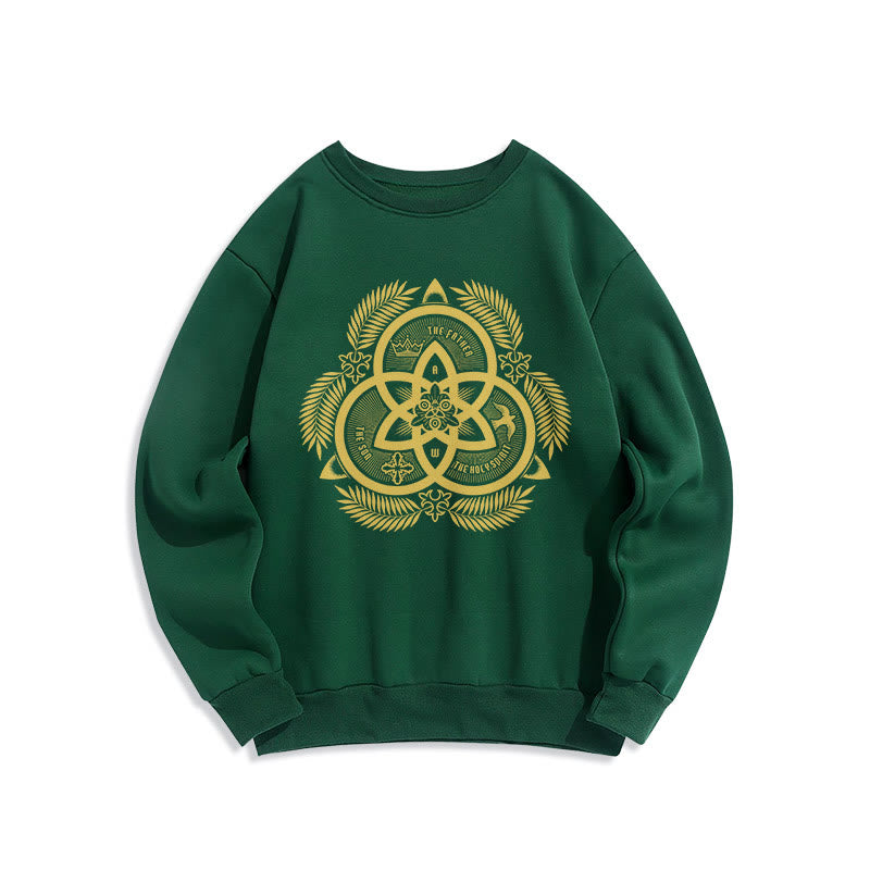 Felpa in poliestere foderata in pile con emblema sacro dorato, stile classico Christianartworkshop - Verde - 2XL - image 0