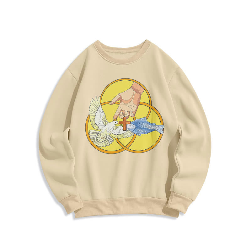 Felpa in poliestere foderata in pile con emblema della croce della Santissima Trinità in stile colorato Christianartworkshop - Beige - 2XL - image 15