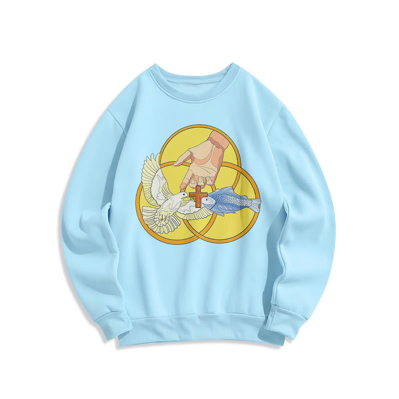 Felpa in poliestere foderata in pile con emblema della croce della Santissima Trinità in stile colorato Christianartworkshop - Blu - 2XL - image 0