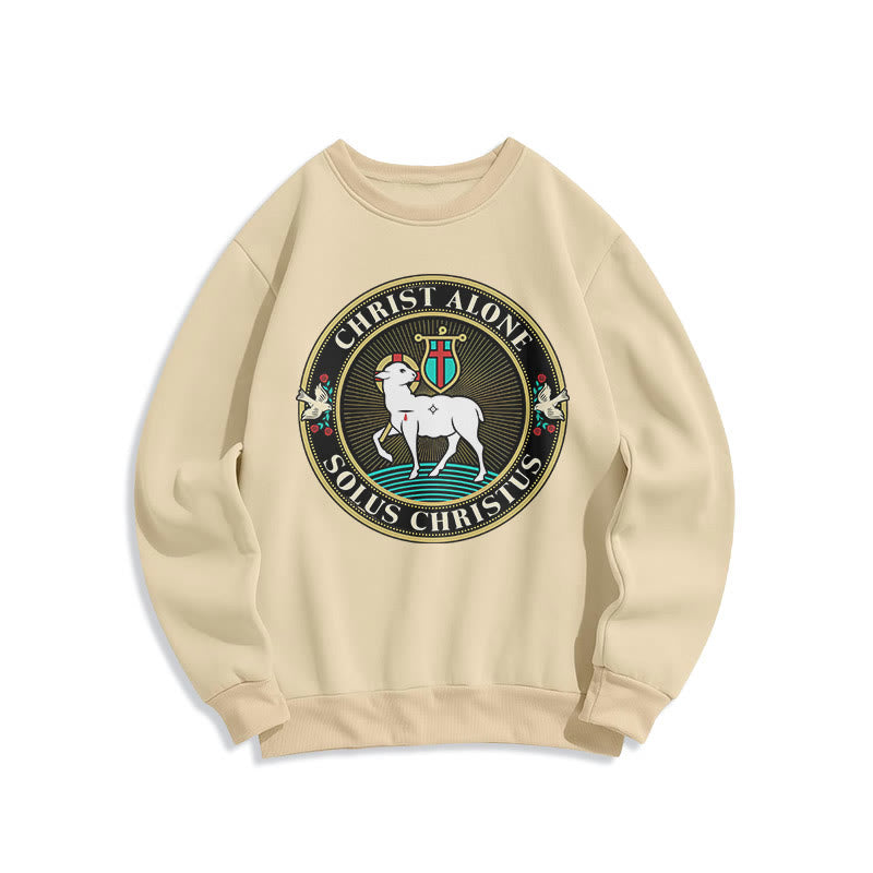 Felpa in poliestere foderata in pile con scritta "Cristo solo Agnello di Dio" in stile moderno Christianartworkshop - Beige - 2XL - image 10
