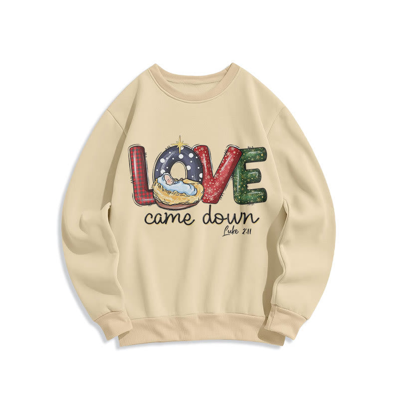 Felpa in poliestere foderata in pile natalizio con scritta "Love Came Down" in stile colorato Christianartworkshop - Beige - 2XL - image 10