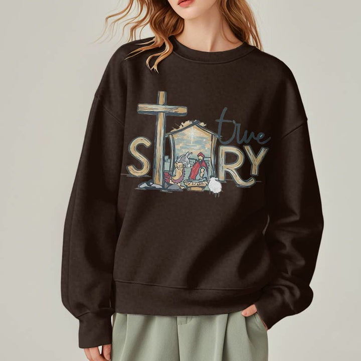 Felpa in poliestere foderata in pile con scena della natività in stile moderno Christianartworkshop - Marrone - 2XL - image 18