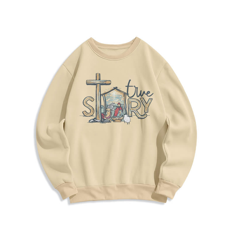 Felpa in poliestere foderata in pile con scena della natività in stile moderno Christianartworkshop - Beige - 2XL - image 10