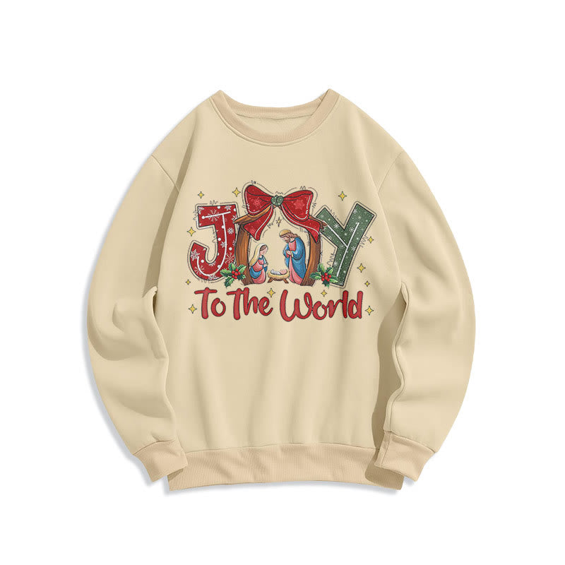 Felpa in poliestere foderata in pile con scena della natività in stile colorato Christianartworkshop Joy To The World - Beige - 2XL - image 0