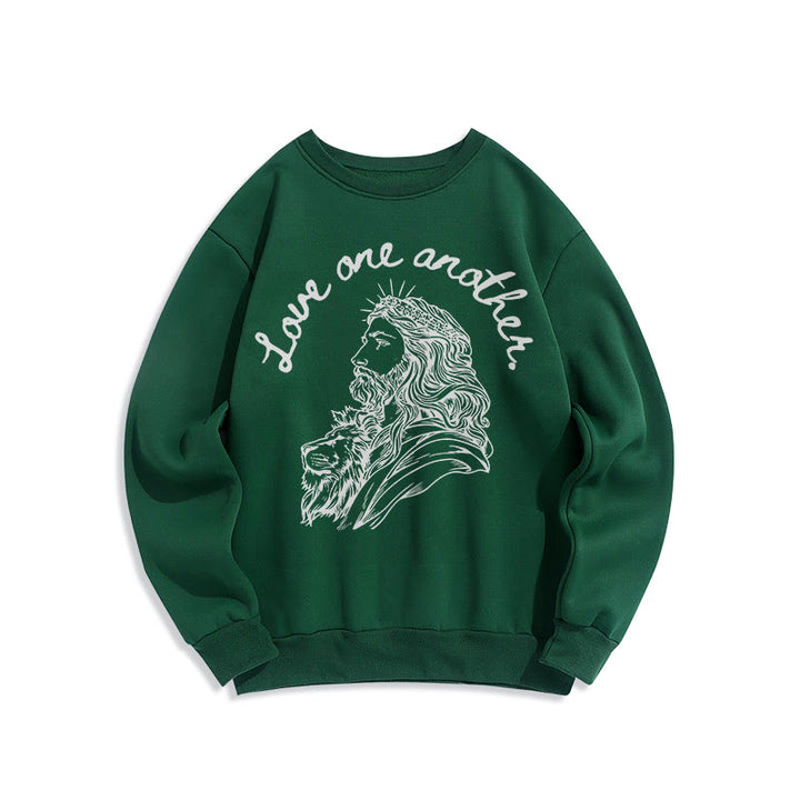 Felpa in poliestere foderata in pile con scritta "Love One Another Jesus" in stile classico Christianartworkshop - Verde - 2XL - image 20