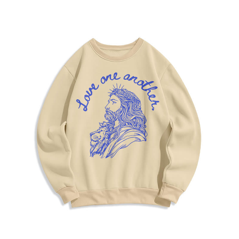 Felpa in poliestere foderata in pile con scritta "Love One Another Jesus" in stile classico Christianartworkshop - Beige - 2XL - image 0