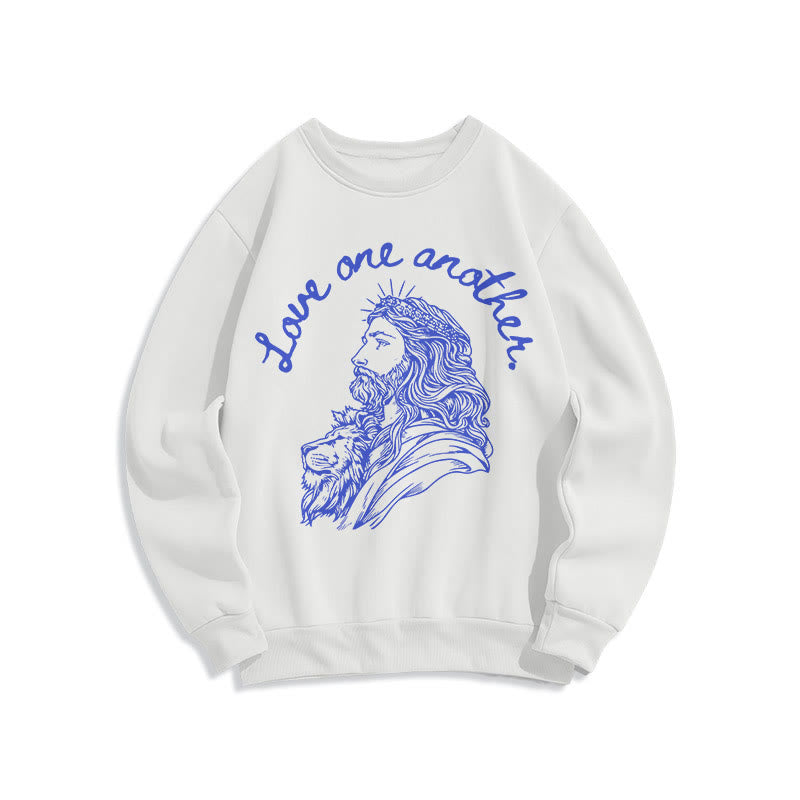 Felpa in poliestere foderata in pile con scritta "Love One Another Jesus" in stile classico Christianartworkshop - Bianco - 2XL - image 10