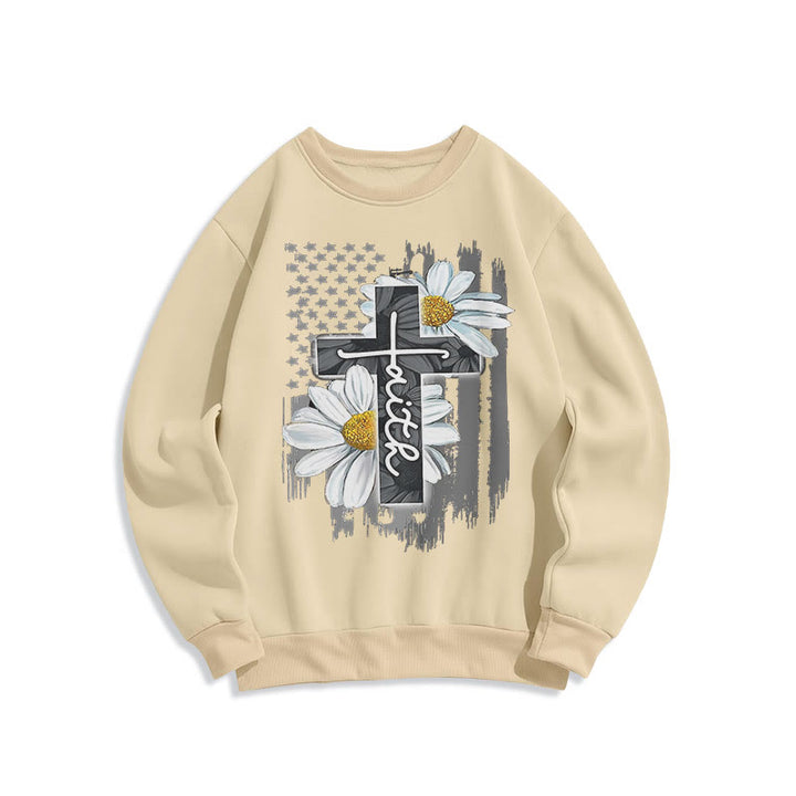 Felpa in poliestere foderata in pile con croce e margherite in stile moderno Christianartworkshop - Beige - 2XL - image 15
