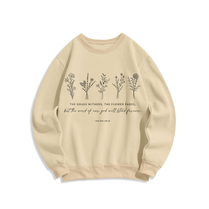 Felpa in poliestere foderata in pile floreale Forever con citazione di Isaia 40:8 Christianartworkshop - Beige - 2XL - image 5