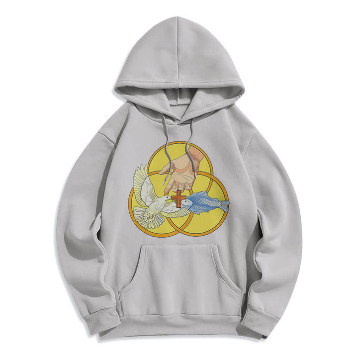 Christianartworkshop Felpa con cappuccio in poliestere foderata in pile con emblema della croce della Santissima Trinità in stile colorato - Grigio - 2XL - image 35