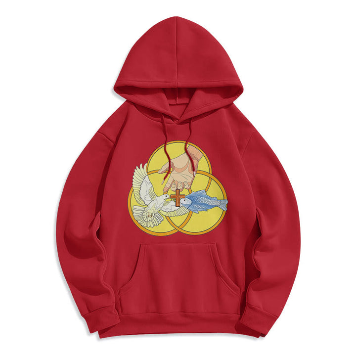 Christianartworkshop Felpa con cappuccio in poliestere foderata in pile con emblema della croce della Santissima Trinità in stile colorato - Rosso - 2XL - image 0