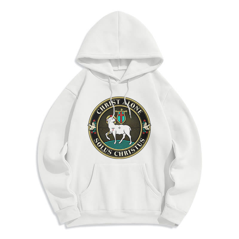 Felpa con cappuccio in poliestere foderata in pile con scritta "Cristo solo, Agnello di Dio" in stile moderno Christianartworkshop - Bianco - 2XL - image 10