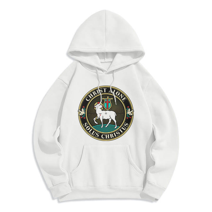 Felpa con cappuccio in poliestere foderata in pile con scritta "Cristo solo, Agnello di Dio" in stile moderno Christianartworkshop - Bianco - 2XL - image 10