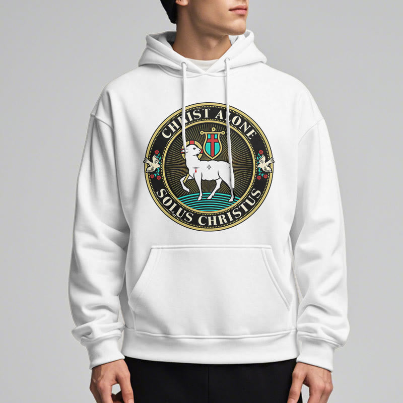 Felpa con cappuccio in poliestere foderata in pile con scritta "Cristo solo, Agnello di Dio" in stile moderno Christianartworkshop - image 12