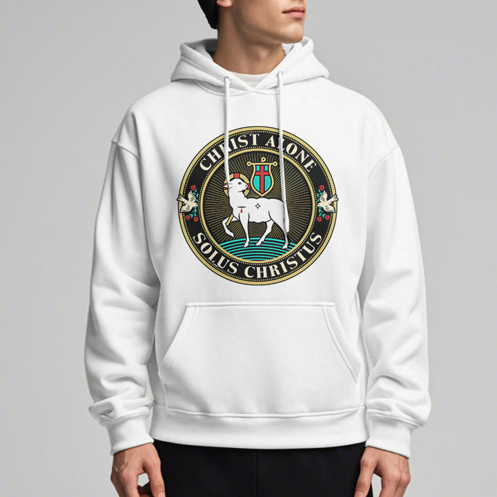 Felpa con cappuccio in poliestere foderata in pile con scritta "Cristo solo, Agnello di Dio" in stile moderno Christianartworkshop - image 12