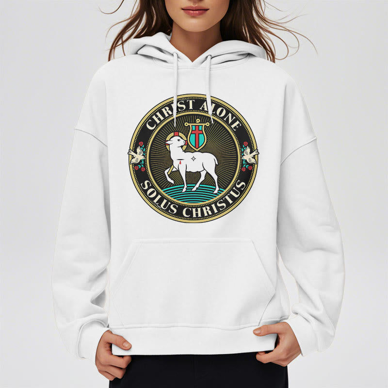 Felpa con cappuccio in poliestere foderata in pile con scritta "Cristo solo, Agnello di Dio" in stile moderno Christianartworkshop - image 13