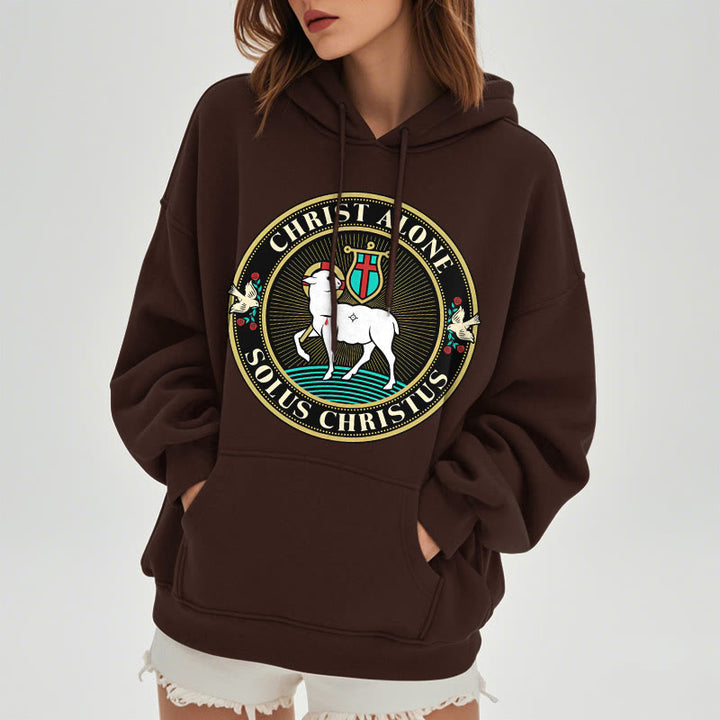 Felpa con cappuccio in poliestere foderata in pile con scritta "Cristo solo, Agnello di Dio" in stile moderno Christianartworkshop - image 17