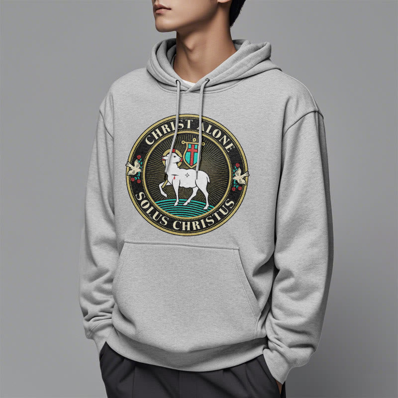 Felpa con cappuccio in poliestere foderata in pile con scritta "Cristo solo, Agnello di Dio" in stile moderno Christianartworkshop - image 32