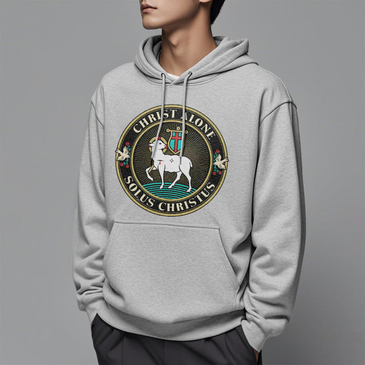 Felpa con cappuccio in poliestere foderata in pile con scritta "Cristo solo, Agnello di Dio" in stile moderno Christianartworkshop - image 32