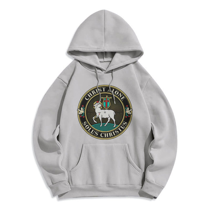 Christianartworkshop Felpa con cappuccio in poliestere foderata in pile con scritta "Cristo solo Agnello di Dio" in stile moderno - Grigio - 2XL - image 30