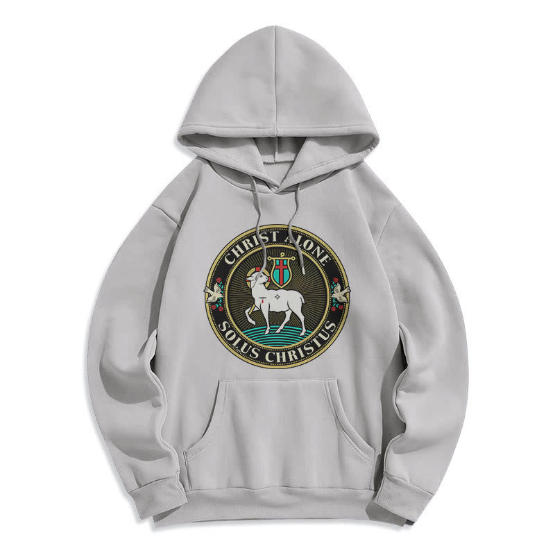 Felpa con cappuccio in poliestere foderata in pile con scritta "Cristo solo, Agnello di Dio" in stile moderno Christianartworkshop - Grigio - 2XL - image 30