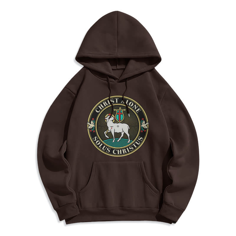 Christianartworkshop Felpa con cappuccio in poliestere foderata in pile con scritta "Cristo solo Agnello di Dio" in stile moderno - Marrone - 2XL - image 15