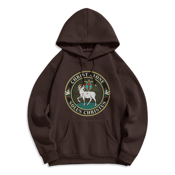 Christianartworkshop Felpa con cappuccio in poliestere foderata in pile con scritta "Cristo solo Agnello di Dio" in stile moderno - Marrone - 2XL - image 15